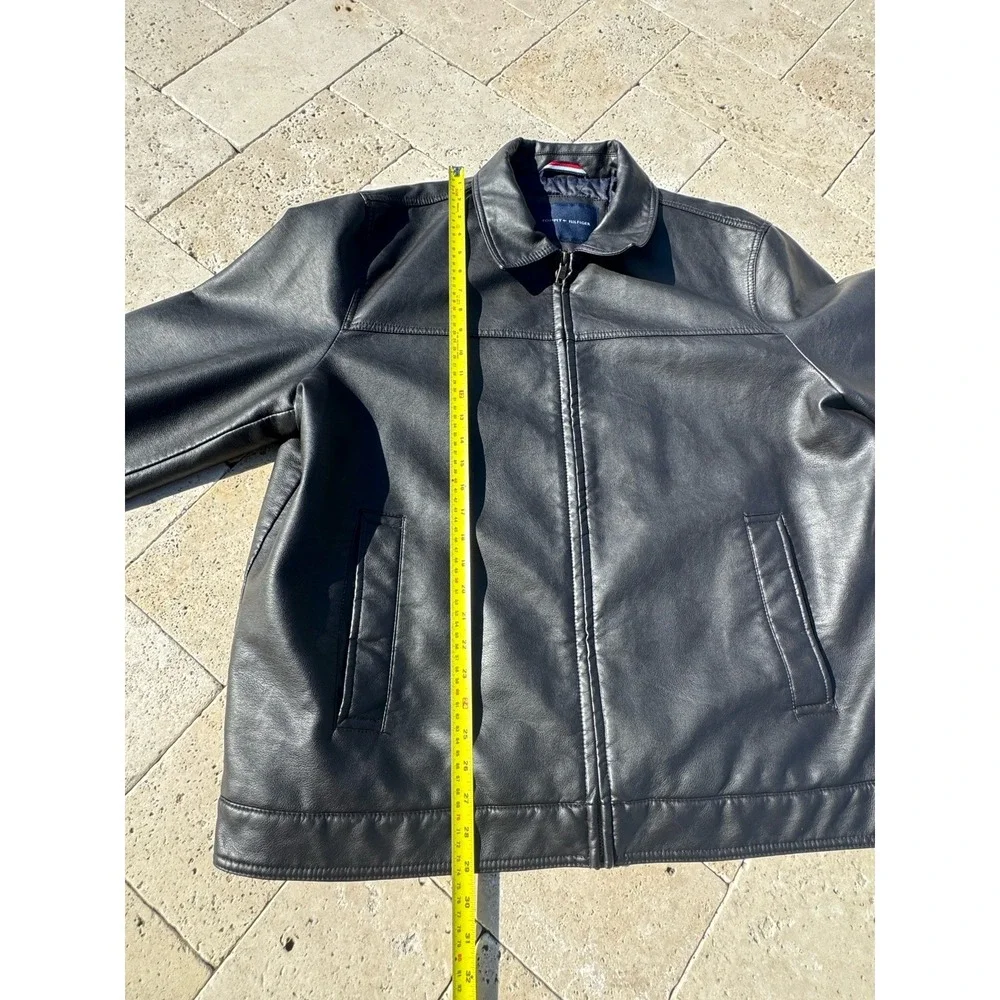 MEN'S TOMMY HILFIGER DARK BROWN FAUX LEATHER BOMBER WINTER JACKET‎ XL